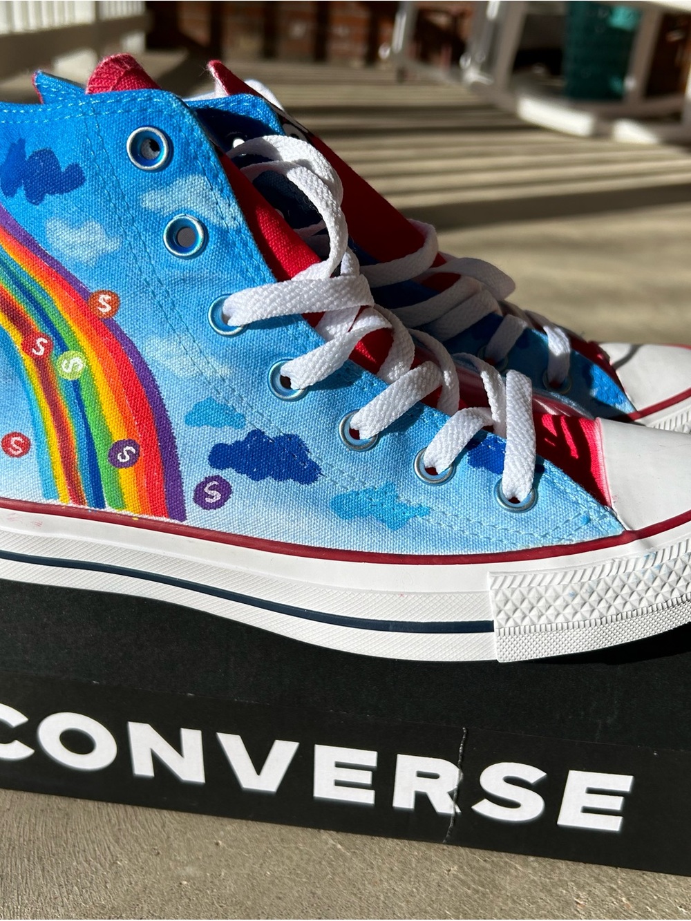 Converse High Top Sneakers custom airbrushed with skittles branding - Picture 3 of 4